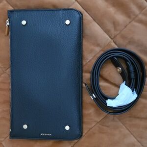 Cuyana Black Leather Clutch with Gold Accents